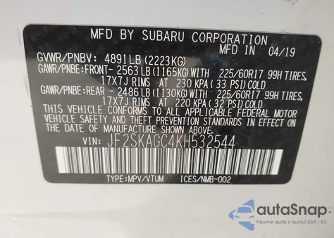 2019 Subaru Forester Premium from USA, damaged, VIN JF2SKAGC4KH532544